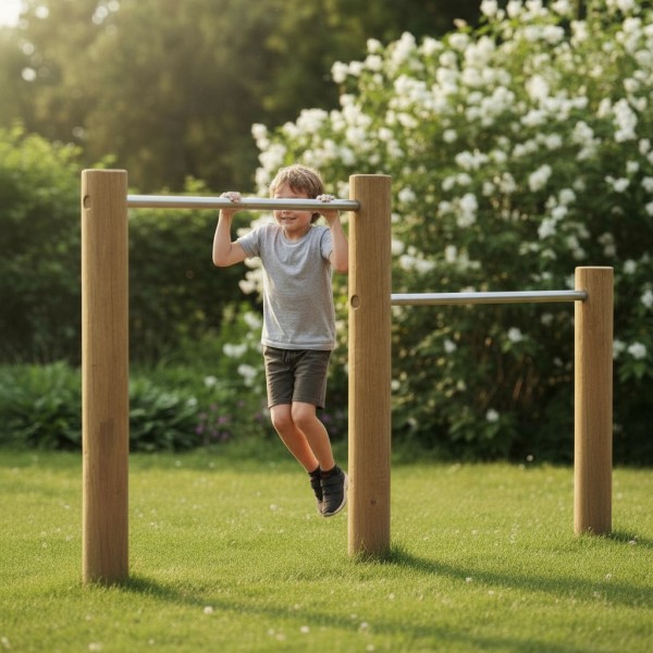 Doppelreck aus Robinie mit Edelstahl-Turnstangen